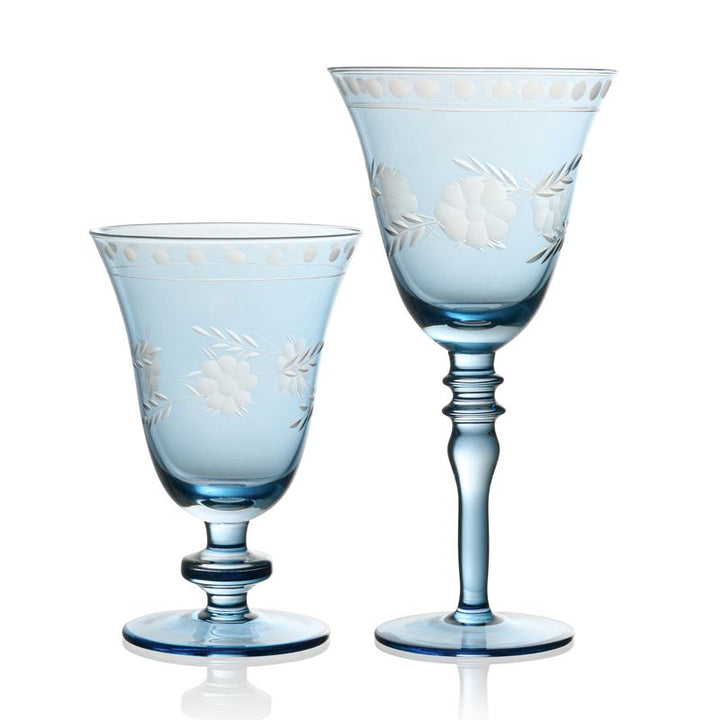 Blue Victorian Etched Glassware
