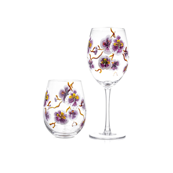 Handpainted Purple Floral Glassware