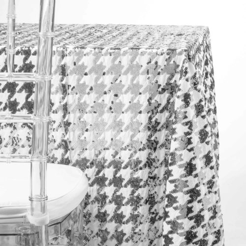 silver mirror houndstooth tablecloth rentals in NJ